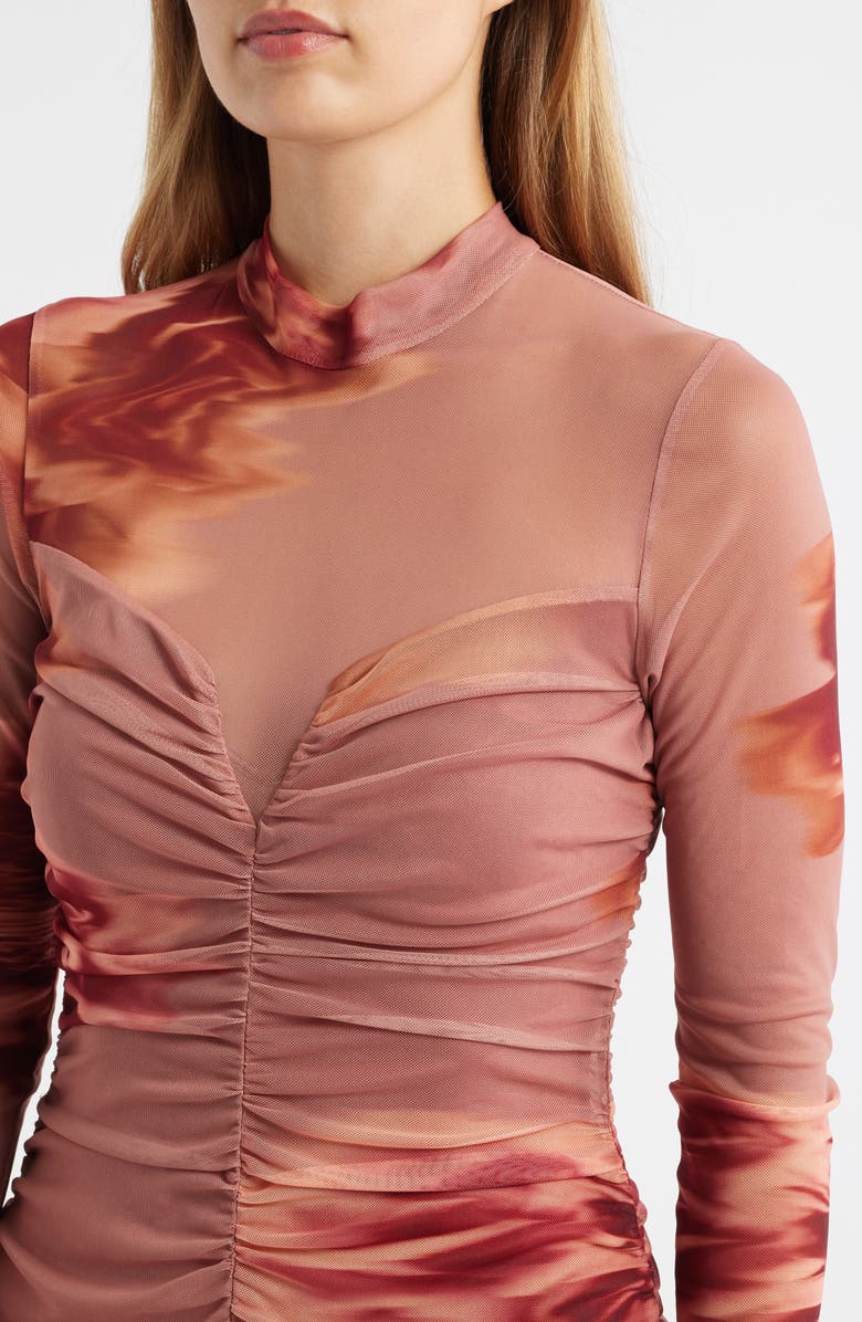 Black Halo Wendy Floral Ruched Long Sleeve Gown, Alternate, color, Neutral Floral