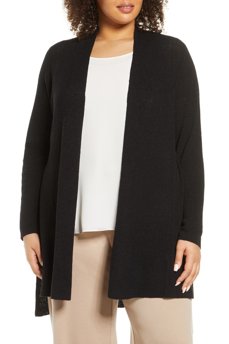 Organic Linen Blend Long Cardigan, Main, color, BLACK