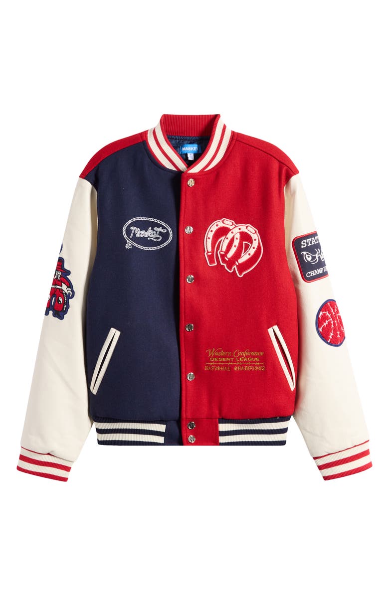MARKET Old West Varsity Jacket, Alternate, color, Navy / Salsa