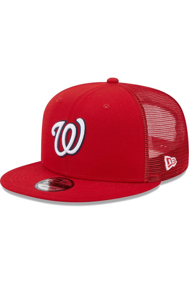 Men's New Era Red Washington Nationals Team Color Trucker 9FIFTY Snapback Hat, Main, color, Red