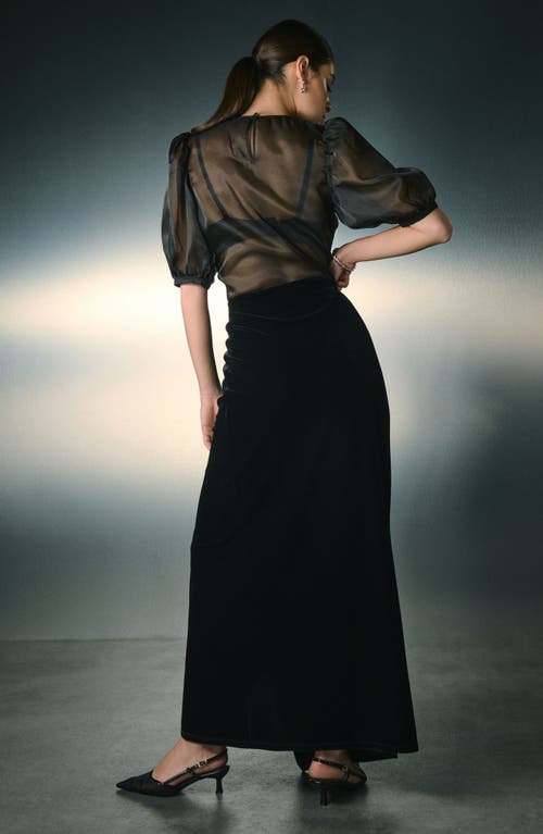 Next Velvet Drape Front Midi Skirt In Black
