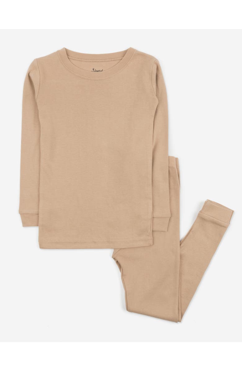 Leveret Kids Two-Piece Solid Cotton Matching Family Pajamas, Main, color, Beige