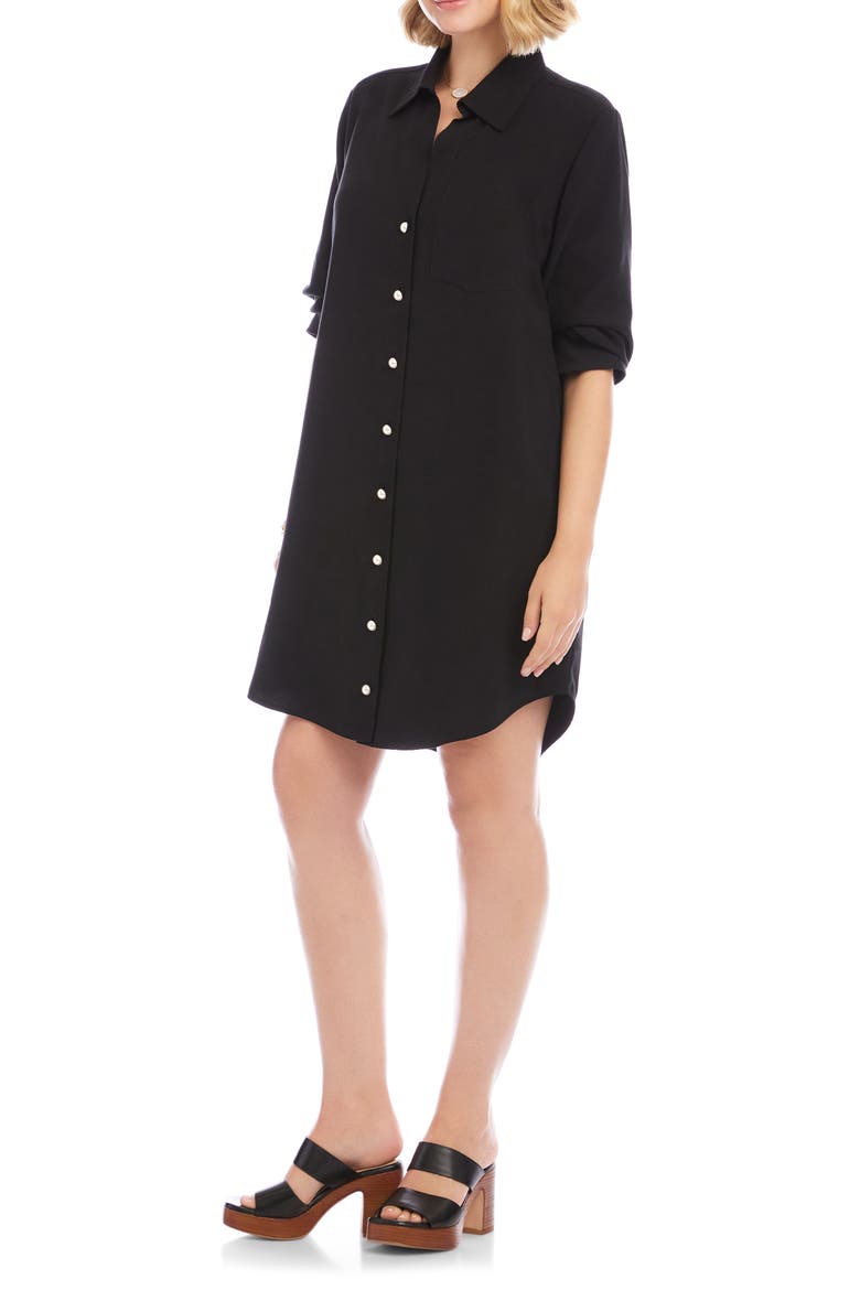 Ruched Sleeve Shirtdress, Alternate, color, BLACK