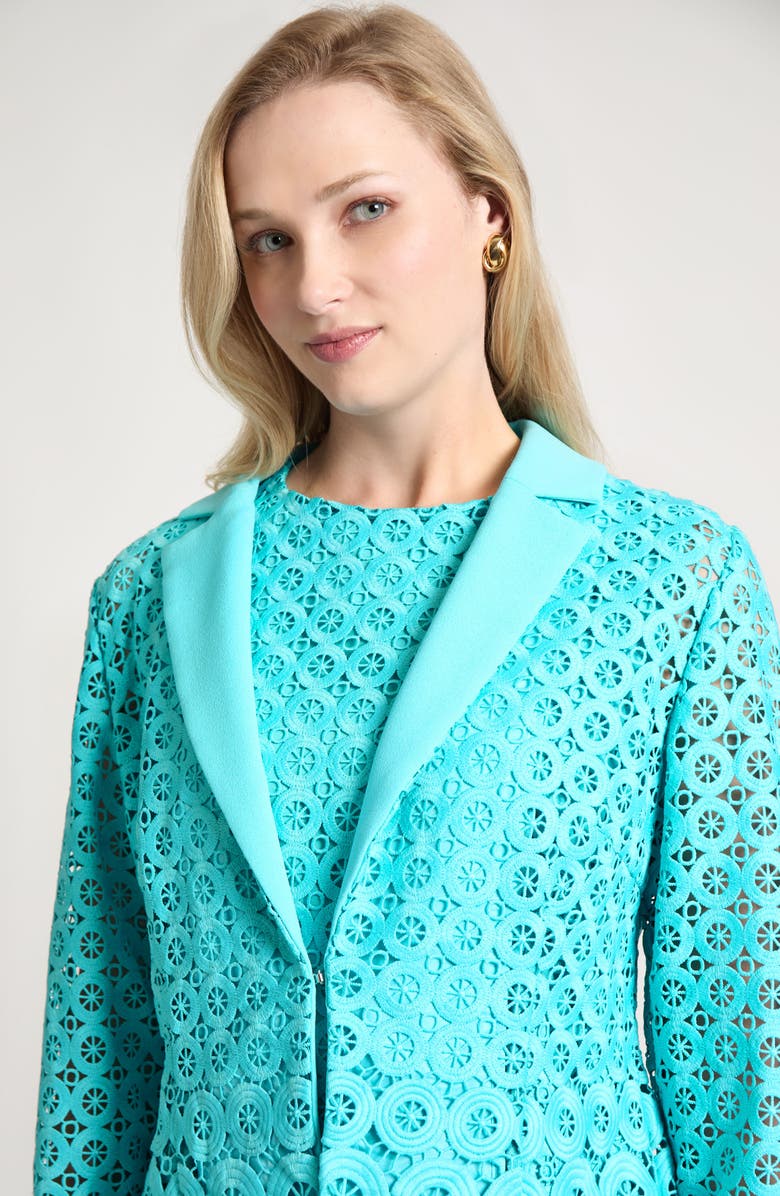 Ming Wang Geometric Lace Cutout Blazer, Alternate, color, Calypso Blue