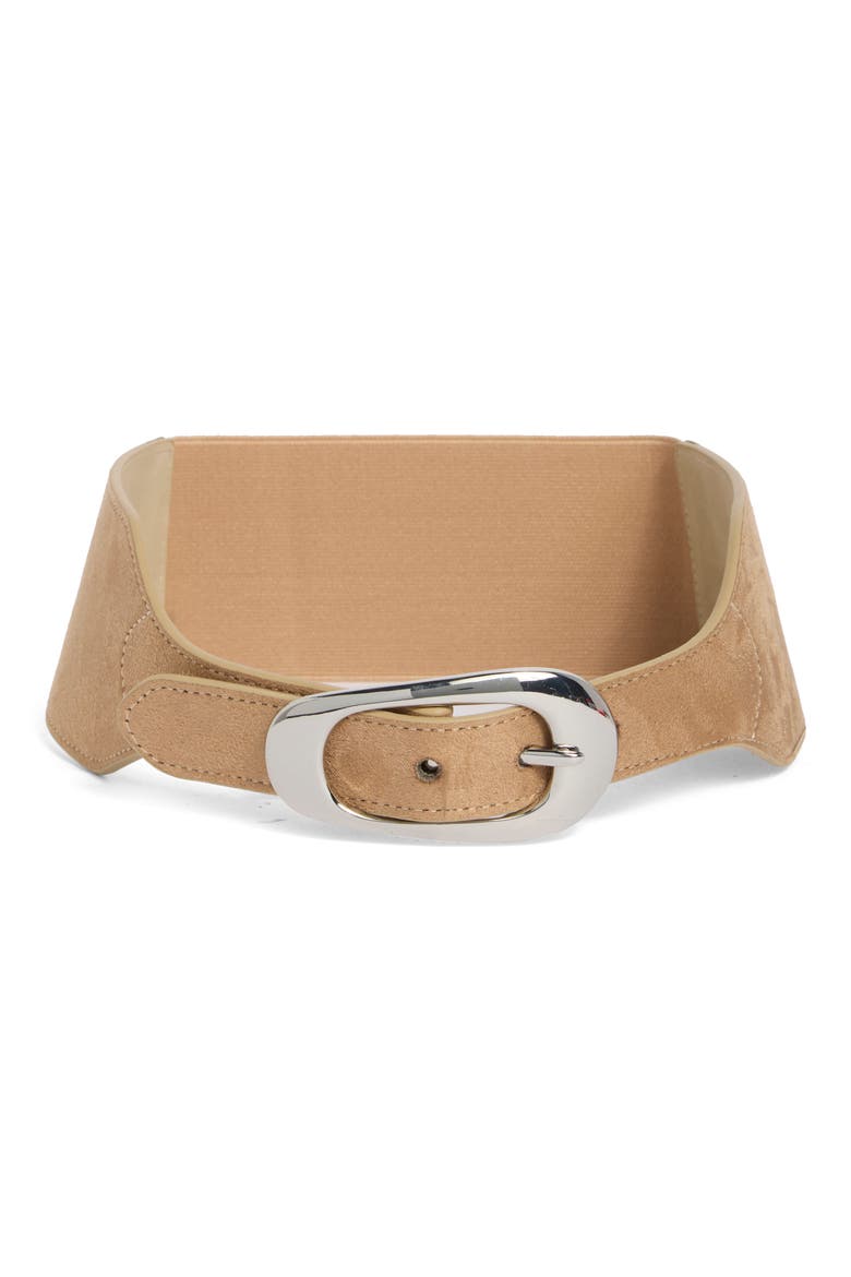 Faux Suede Stretch Belt, Main, color, TAN