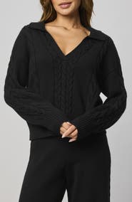 Splendid Jet Set Cable Stitch Polo Sweater