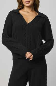 Splendid Jet Set Cable Stitch Polo Sweater