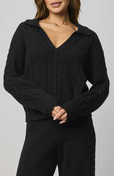 Splendid Jet Set Cable Stitch Polo Sweater