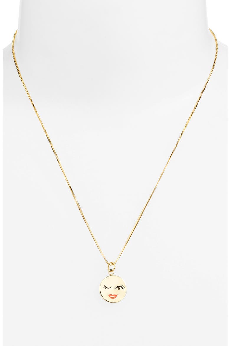 'tell all' emoji pendant necklace, Alternate, color, GOLD- WINKING
