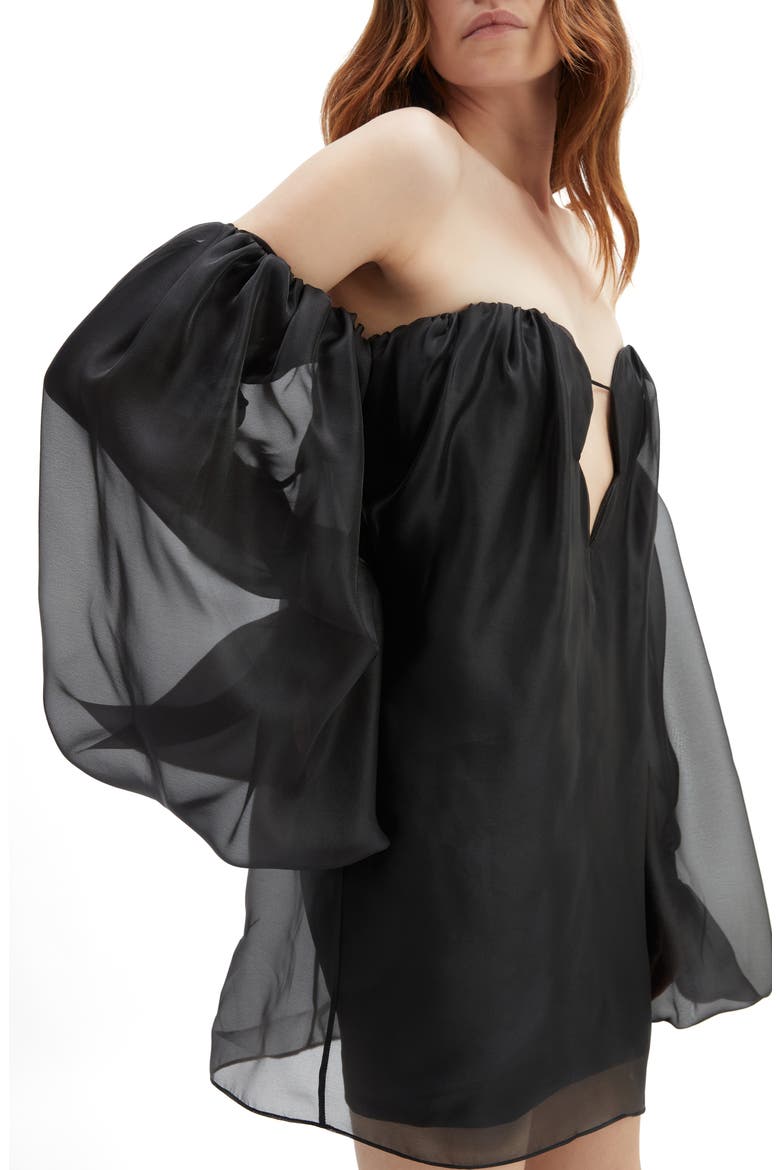 Freda Volume Off the Shoulder Long Sleeve Minidress, Alternate, color, BLACK
