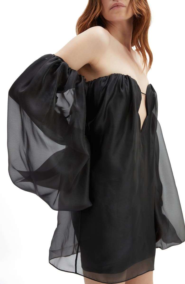 Bardot Freda Volume Off the Shoulder Long Sleeve Minidress, Alternate, color, Black