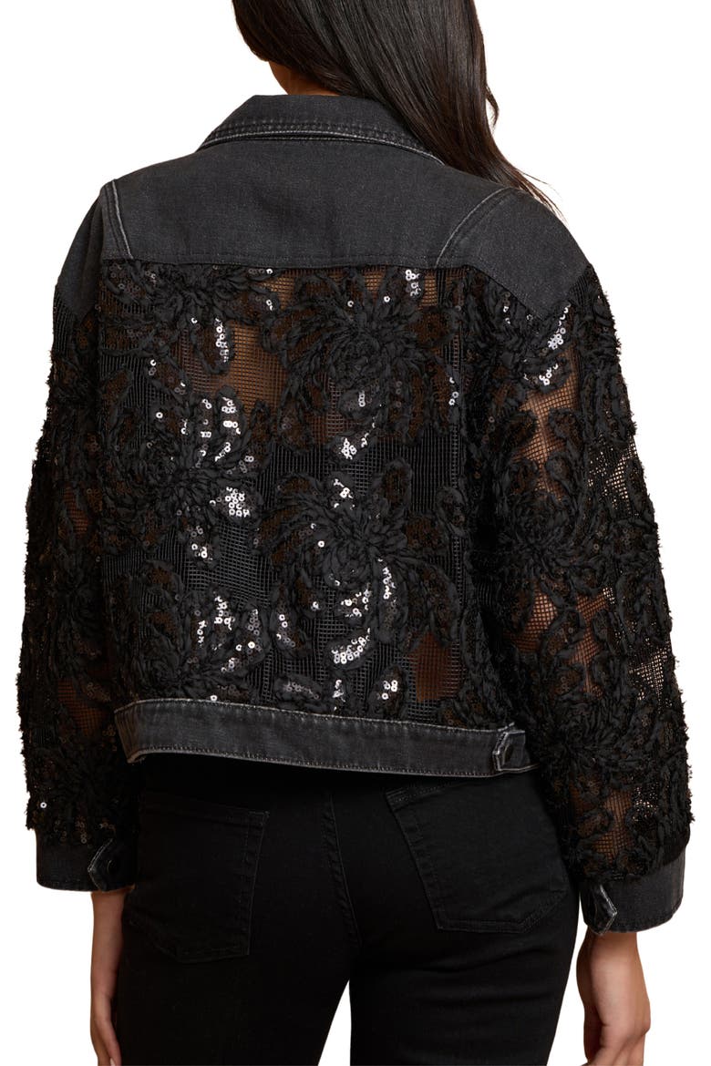 Lace Trim Denim Trucker Jacket, Alternate, color, BLACK