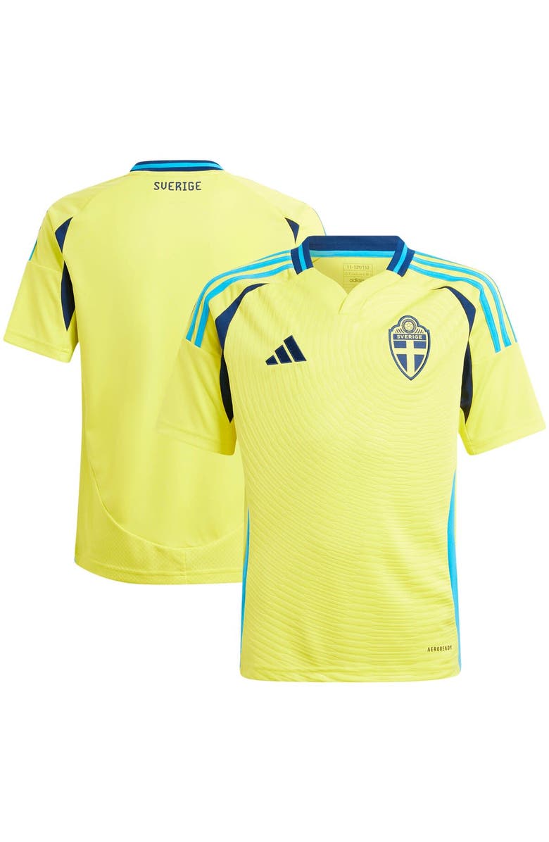 adidas Youth adidas  Yellow Sweden National Team 2024 Home Replica Jersey, Main, color, 