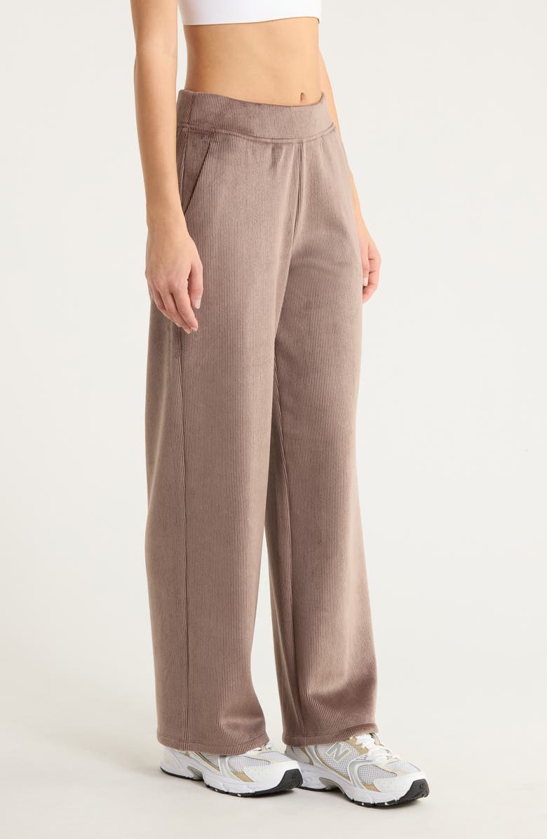 Zella Wide Leg Rib Velour Pants, Alternate, color, Brown Quartz