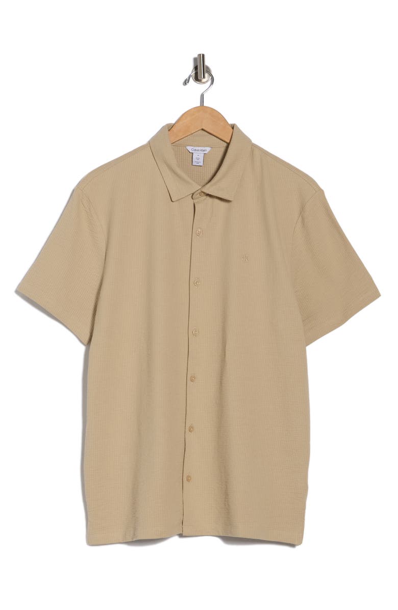 Calvin Klein Seersucker Button Front Polo, Main, color, White Pepper