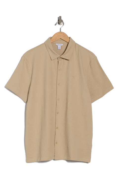 Seersucker Button Front Polo