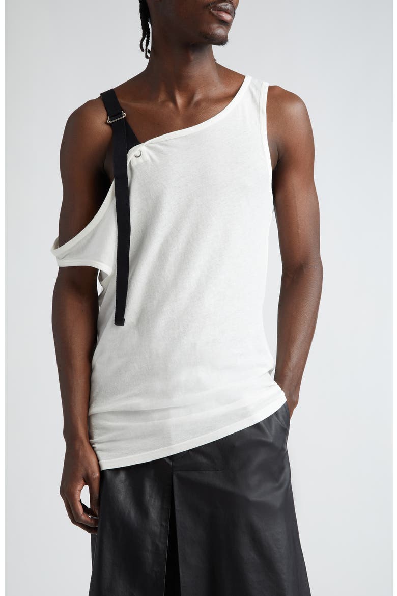Asymmetric One-Shoulder Cotton & Silk Tank Top, Main, color, WHITE