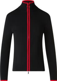 Akris punto Contrast Trim Stretch Merino Wool Zip Front Cardigan