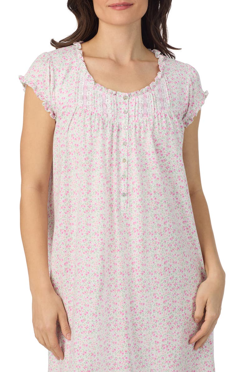 Eileen West Floral Cap Sleeve Short Cotton Jersey Nightgown, Alternate, color, White Ditsy