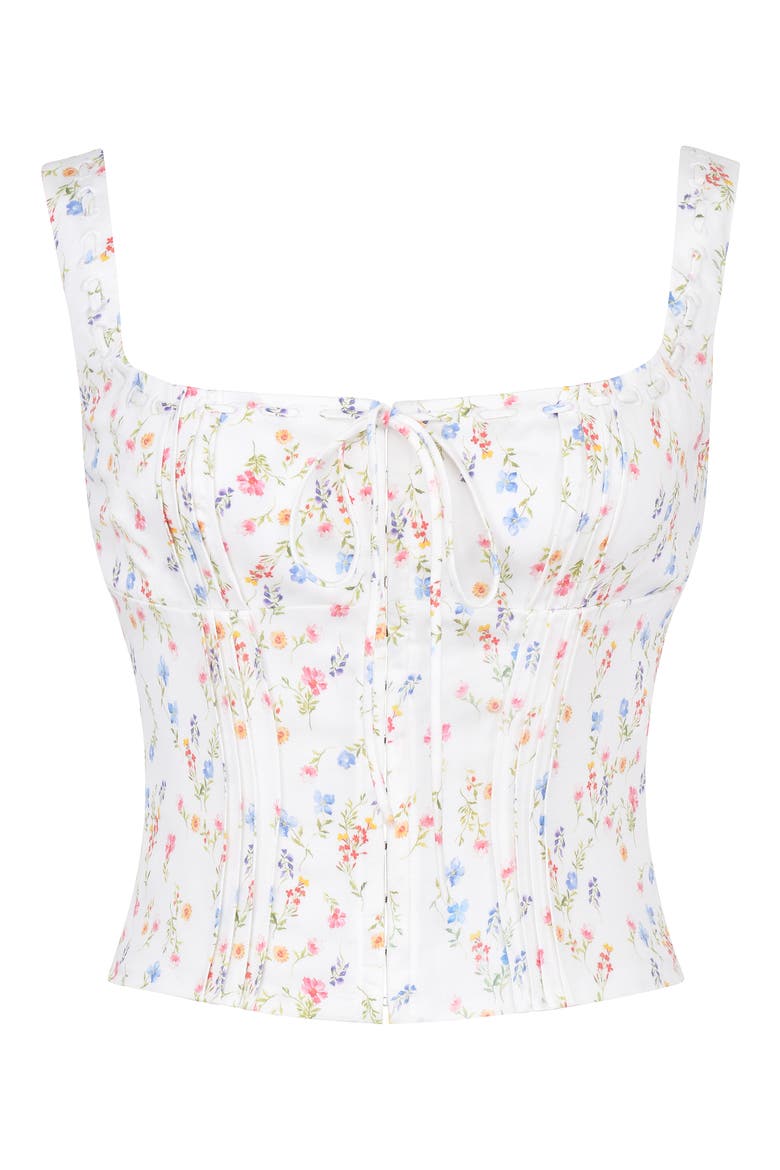 Chicca Square Neck Corset Top, Alternate, color, WHITE/ PINK BLUE FLORAL PRINT