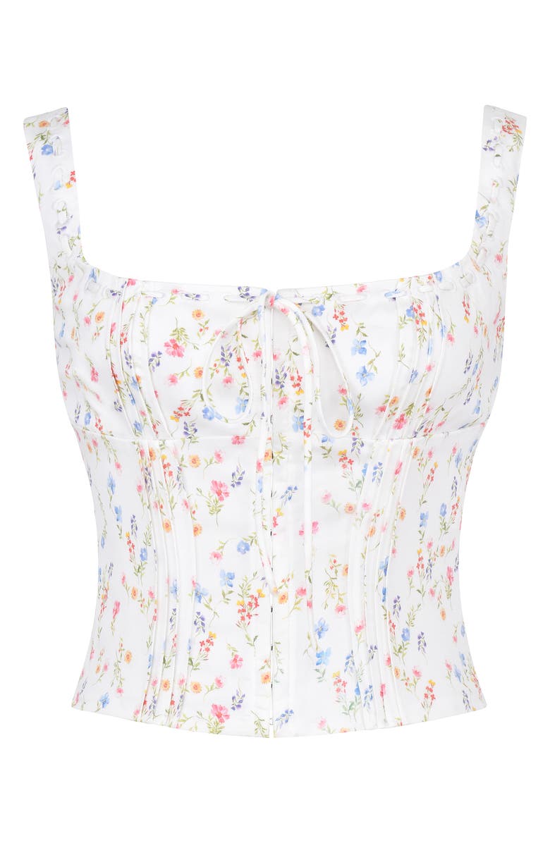 HOUSE OF CB Chicca Square Neck Corset Top, Alternate, color, White/ Pink Blue Floral Print