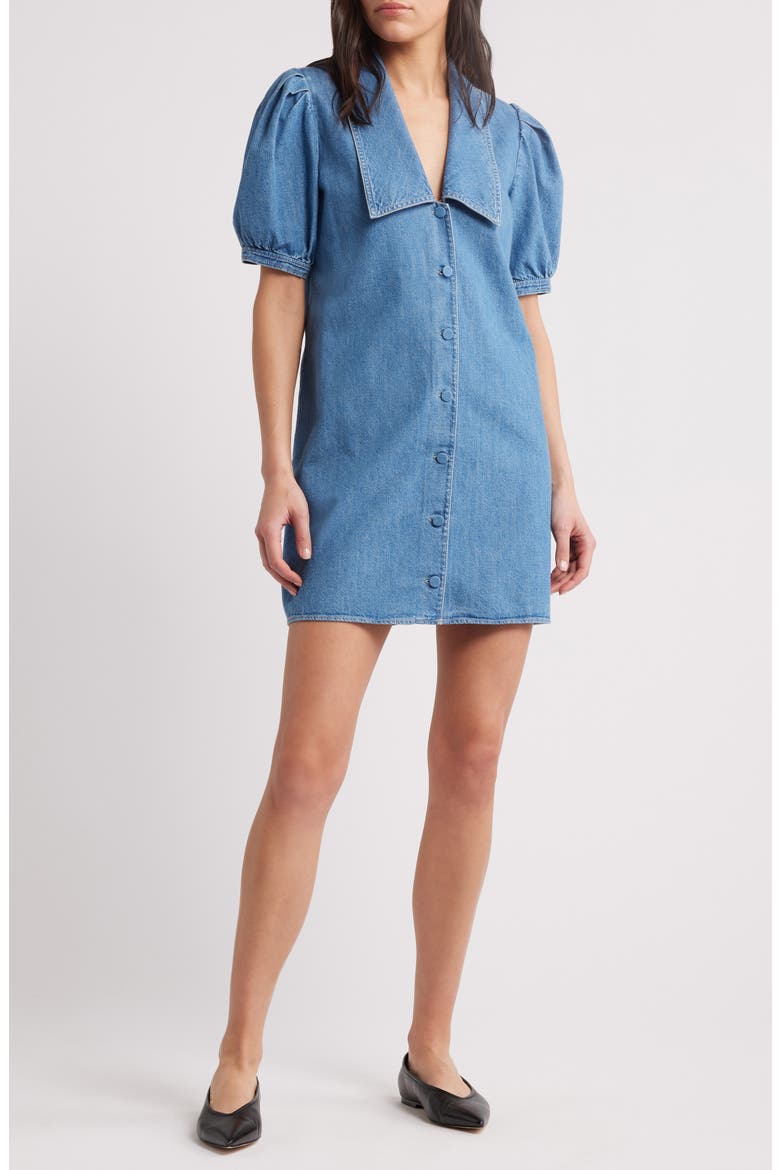Sailor Puff Sleeve Denim Minidress, Main, color, STARLET