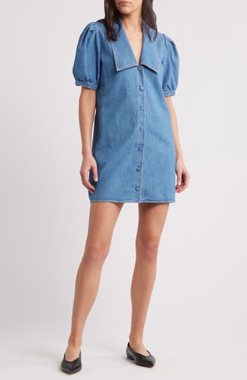 Frame Sailor Puff Sleeve Denim Minidress