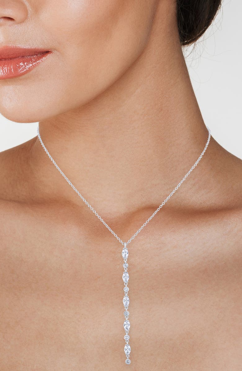 CZ by Kenneth Jay Lane Oval Cubic Zirconia Linear Pendant Necklace, Alternate, color, 