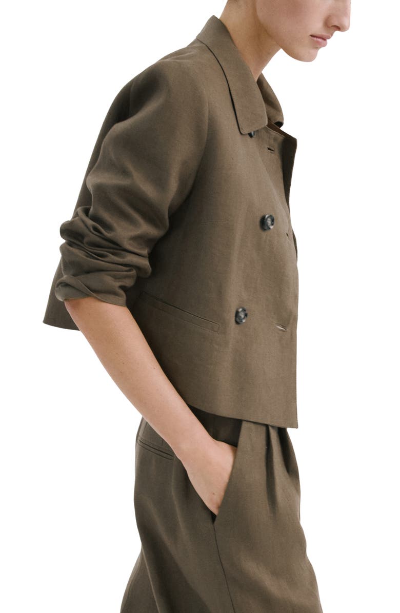 MANGO Double Breasted Linen Jacket, Alternate, color, Khaki Green