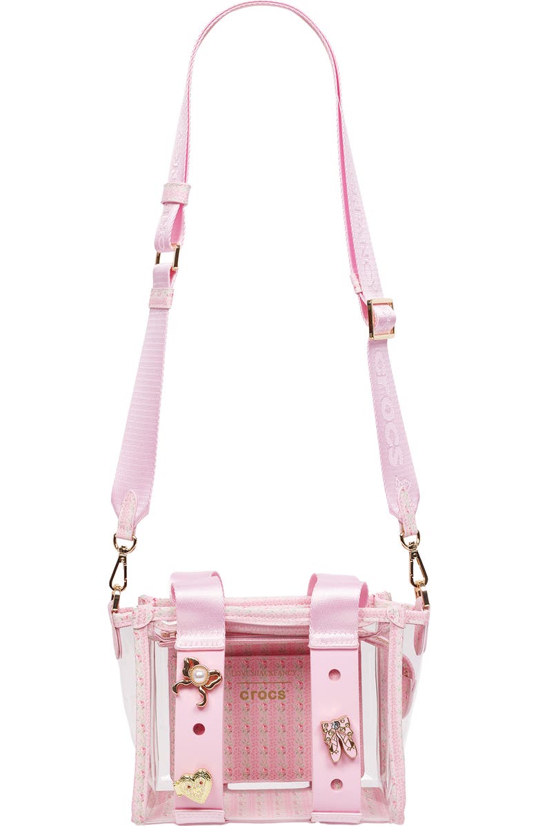 CROCS x LoveShackFancy Clear Mini Tote Crocssbody Bag With Charm details and Dust bag, Alternate, color,