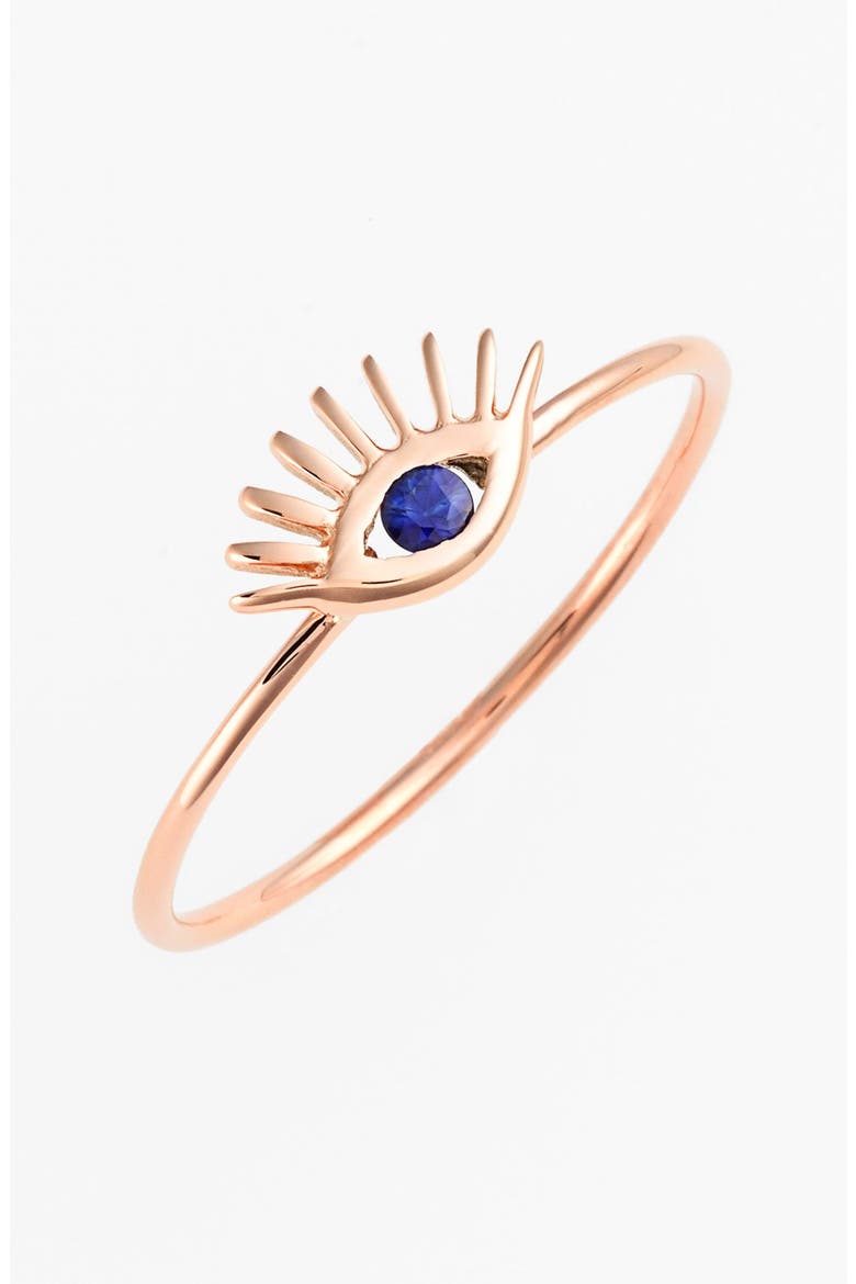 Evil Eye Ring, Main, color, BLUE SAPPHIRE/ ROSE GOLD