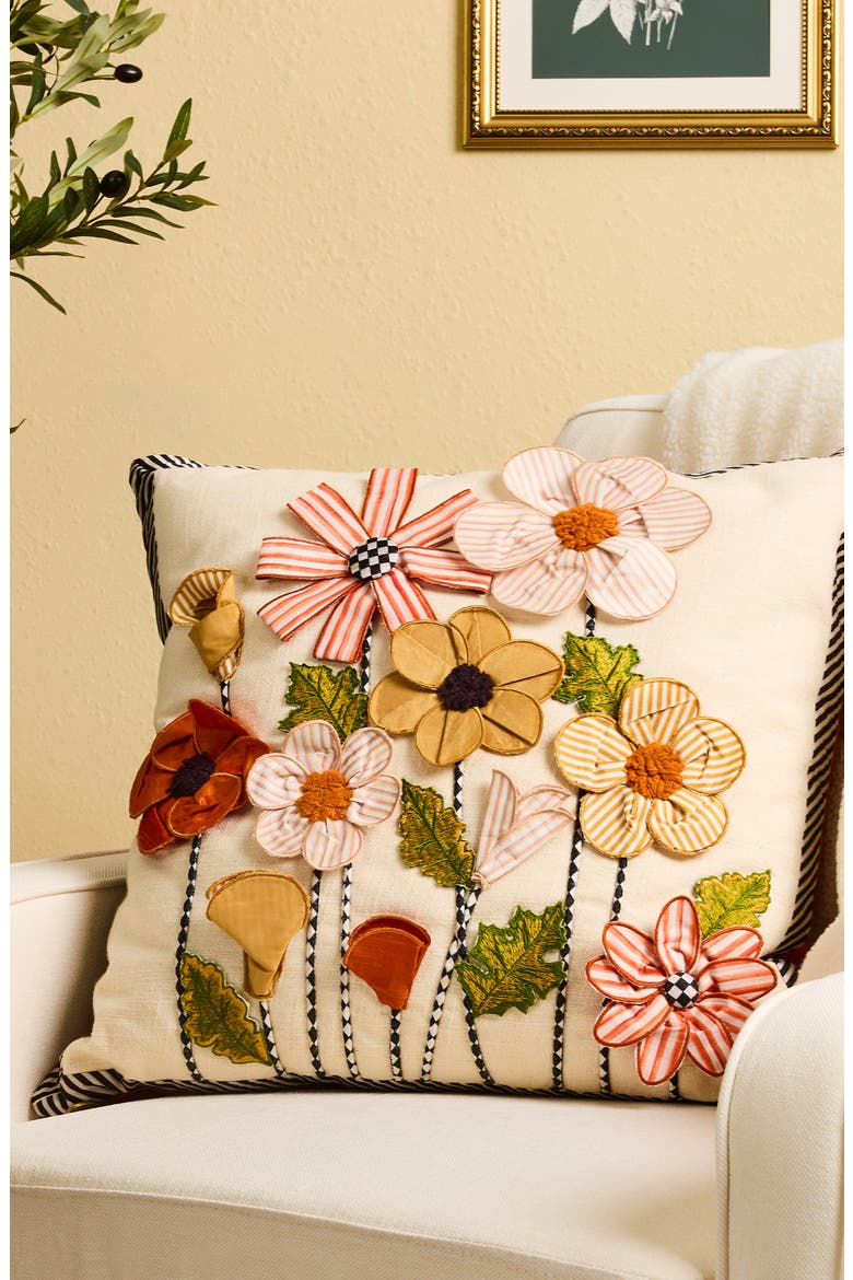 Striped Flowers Throw Pillow, Alternate, color, MULTI