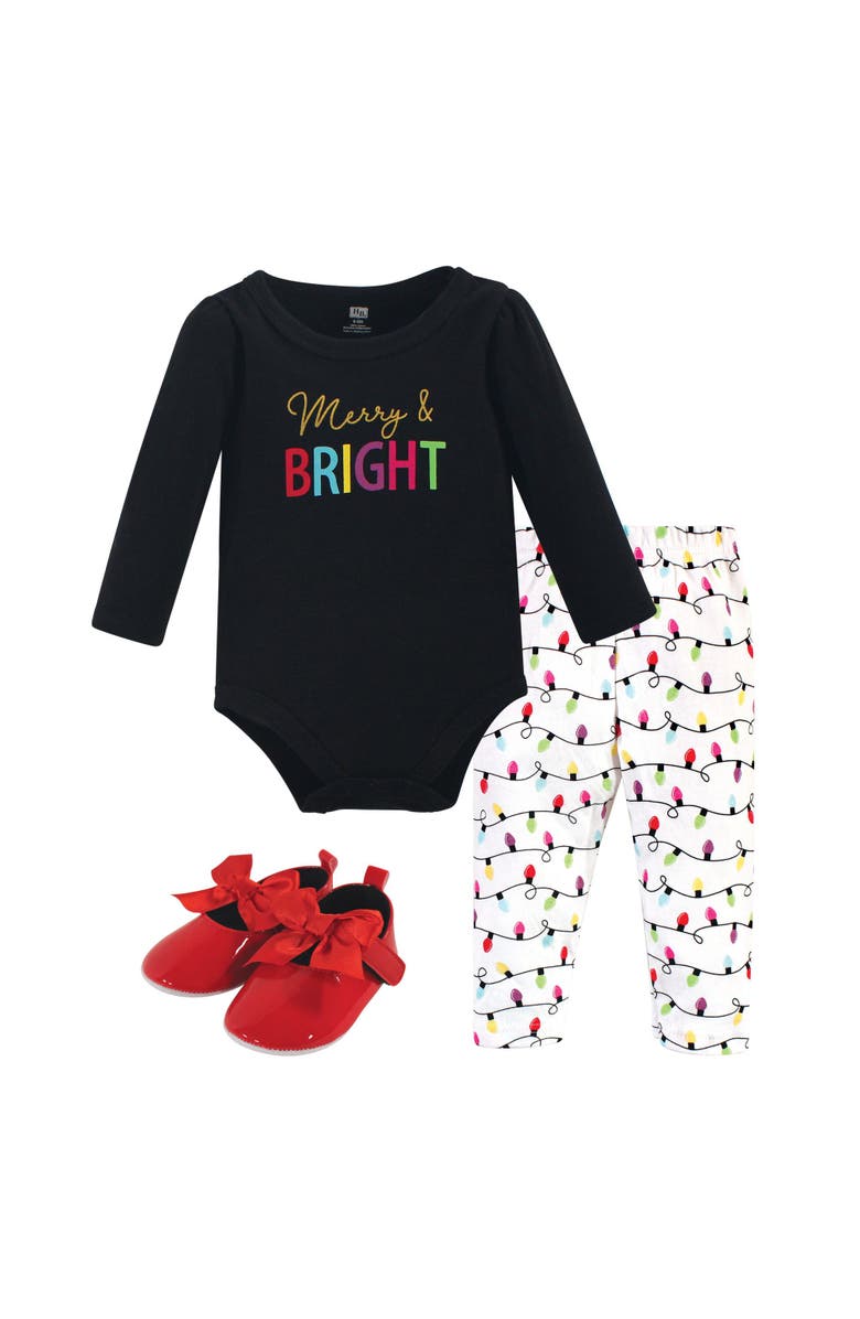 Hudson Baby Soft Cotton Collection Bodysuit, Pants, and Footwear Collection, Main, color, Merry 
Bright