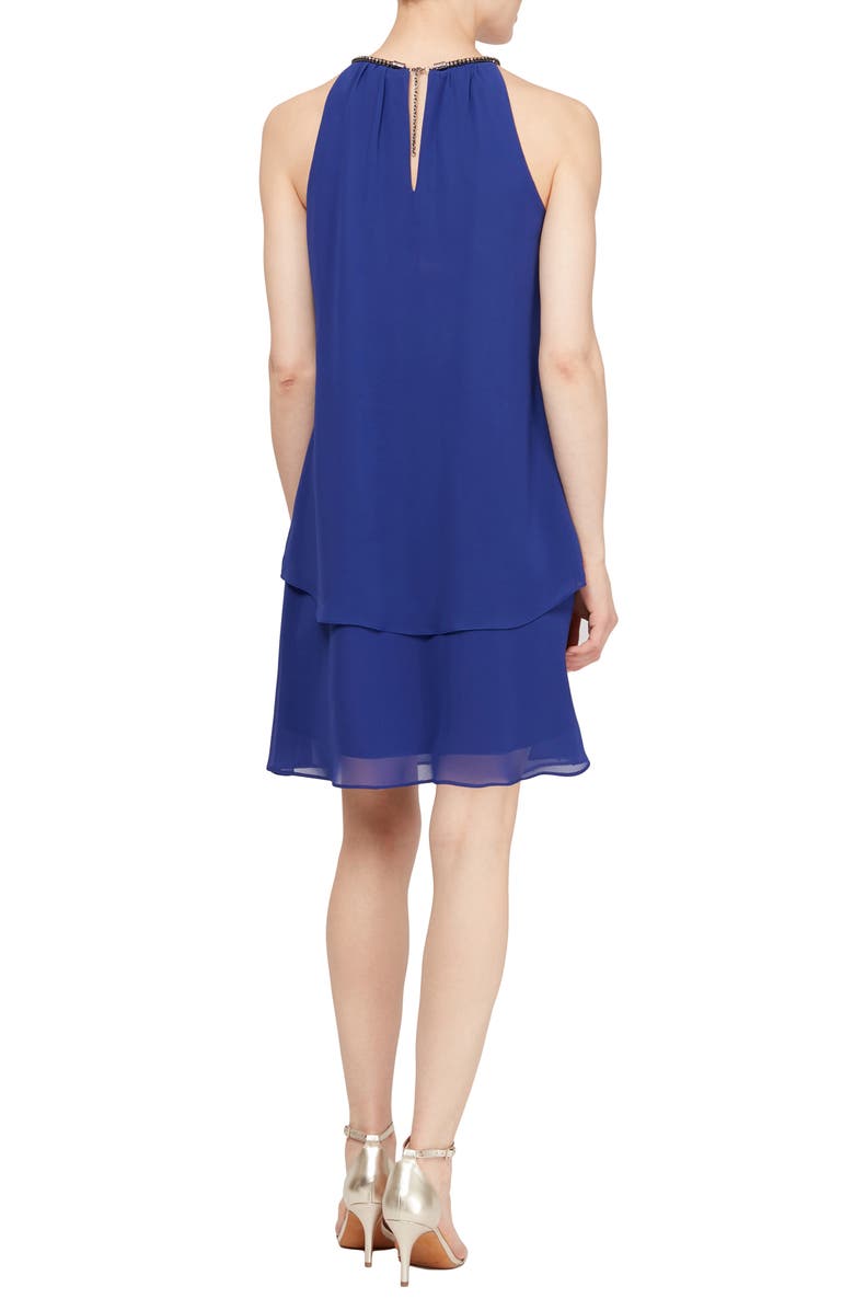 SLNY Halter Neck Layered Chiffon Shift Dress, Alternate, color, Iris