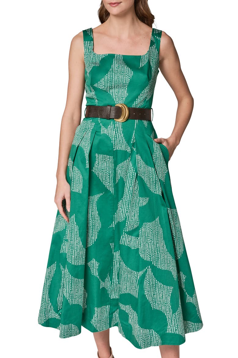 Belted A-Line Dress, Alternate, color, LAWN/ CREAM