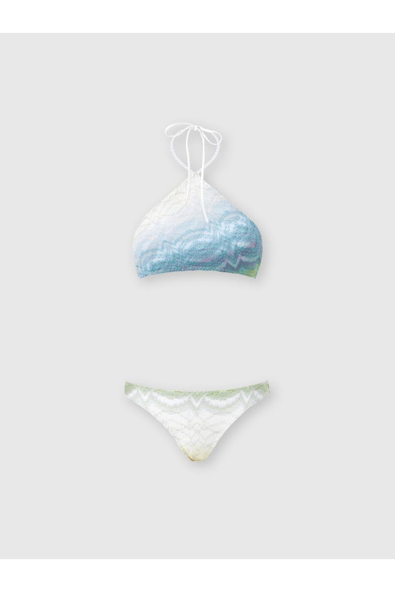 Bikini In Shaded Lamé Viscose With Halterneck Top, Alternate, color, Multicoloured