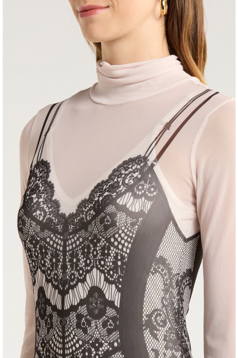 Billie Trompe l'Oeil Long Sleeve Mesh Maxi Dress, Alternate, color, CORSET SLIP