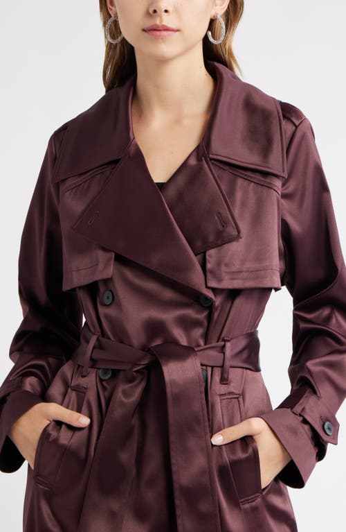Open Edit Belted Satin Trench Jacket In Burgundy