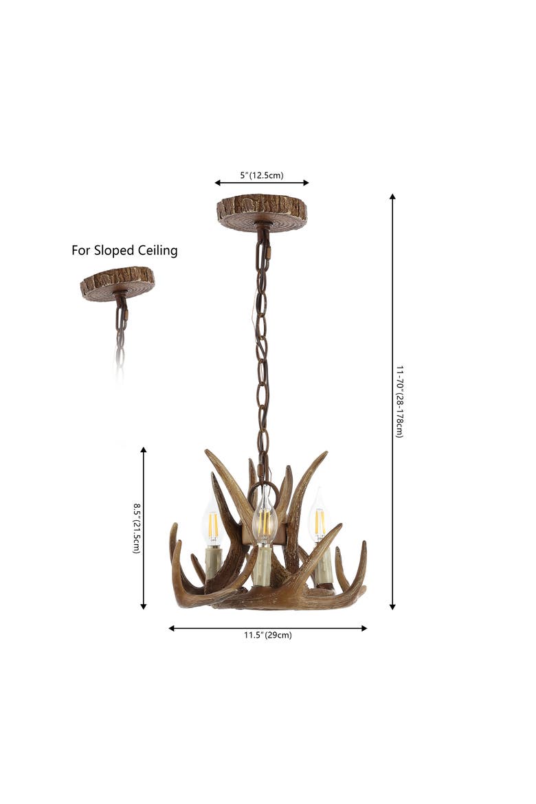 Nelle Adjustable Resin Antler 3-Light LED Chandelier, Alternate, color, Brown