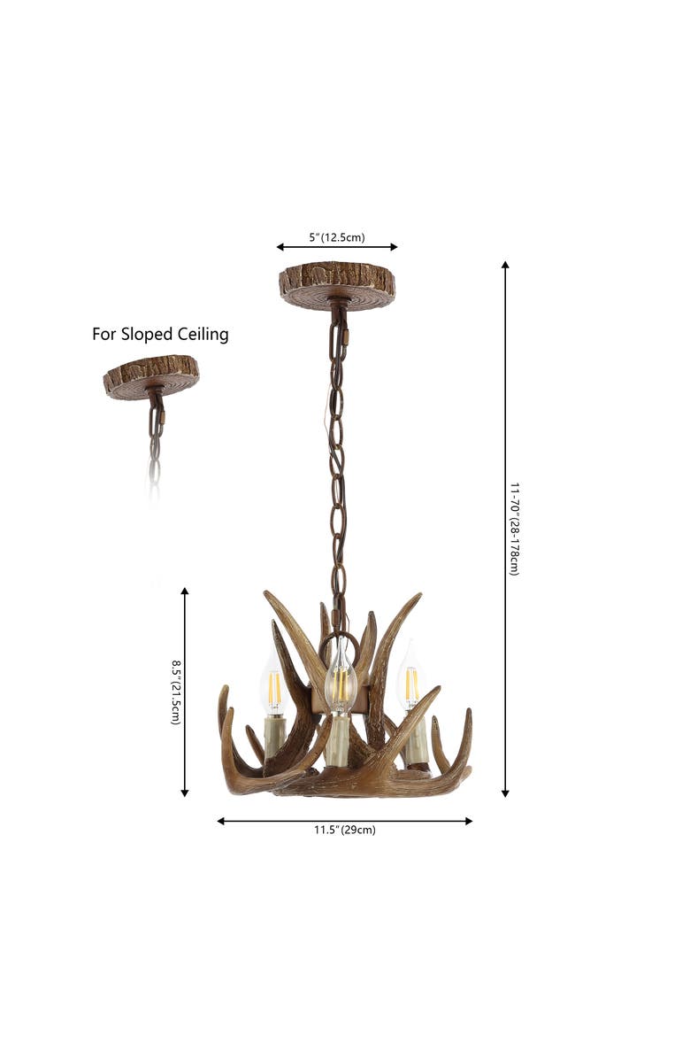 JONATHAN Y Nelle Adjustable Resin Antler 3-Light LED Chandelier, Alternate, color, Brown