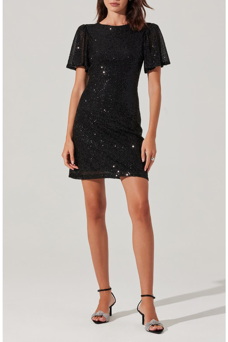 Sequin Flutter Sleeve Minidress, Main, color, BLACK