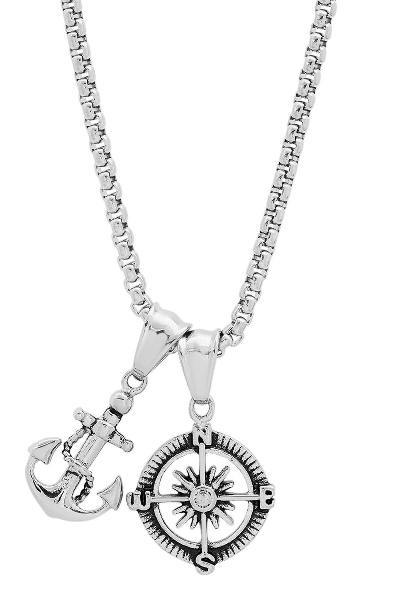 Men's Anchor & Compass Pendant Necklace