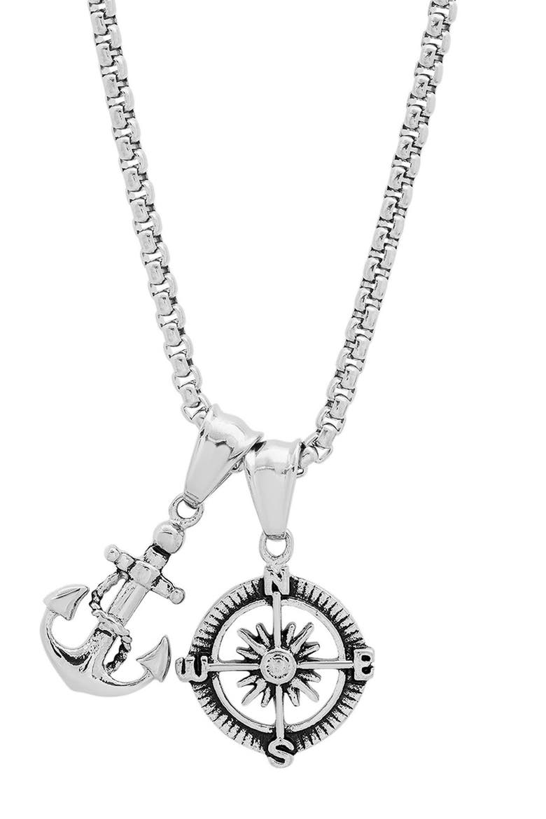 Men's Anchor & Compass Pendant Necklace, Main, color, SILVER