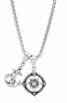 Men's Anchor & Compass Pendant Necklace