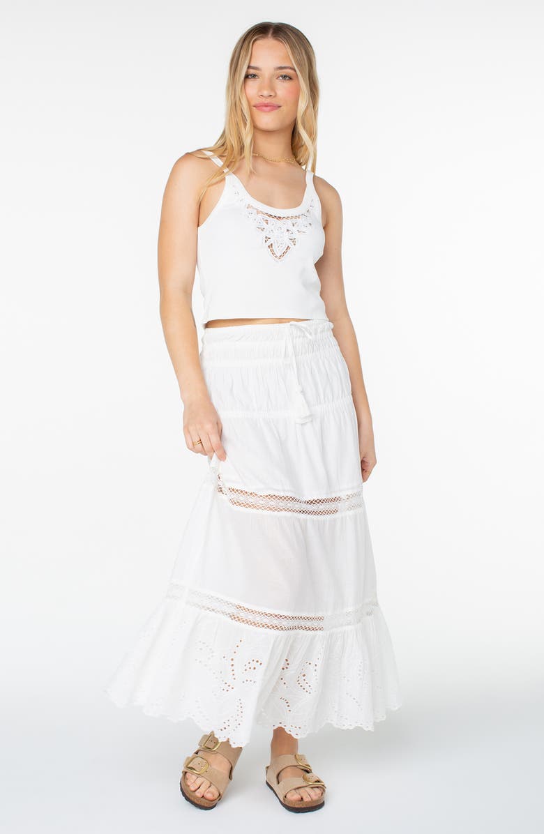 Roxy Castaway Embroidered Cotton Maxi Skirt, Alternate, color, Snow White Solid