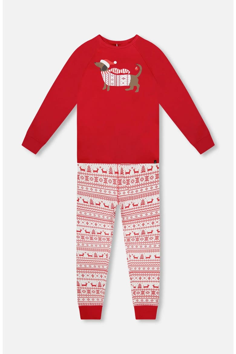 Adult Men Organic Cotton Two-Piece Pajama Set, Main, color, Red and White Fairisle