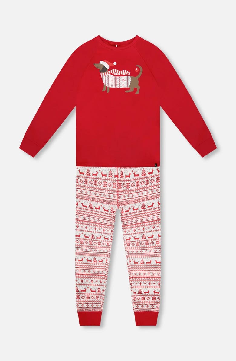 Deux par Deux Adult Men Organic Cotton Two-Piece Pajama Set, Main, color, Red And White Fairisle