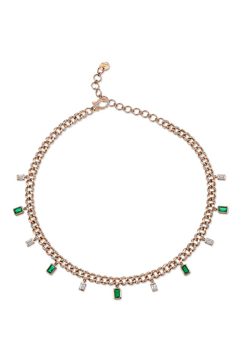 Diamond & Emerald Baguette Link Choker Necklace, Main, color, DIAMOND