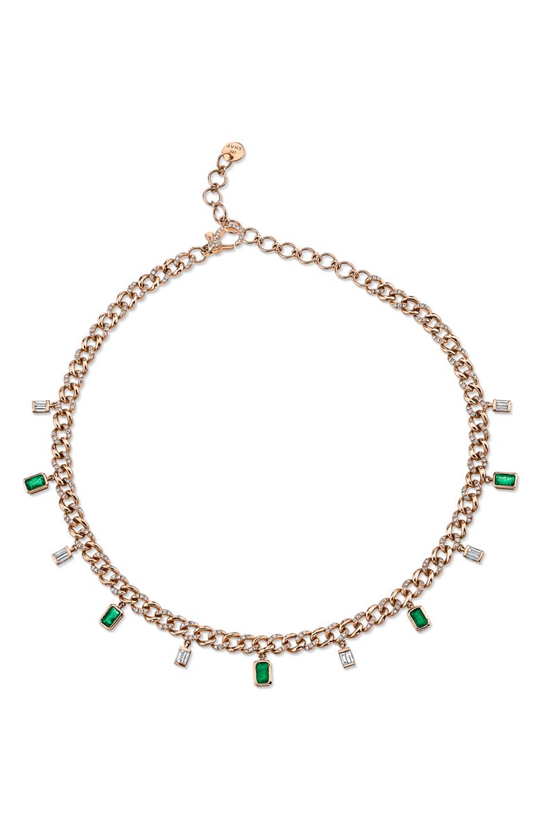 SHAY Diamond & Emerald Baguette Link Choker Necklace, Main, color, 