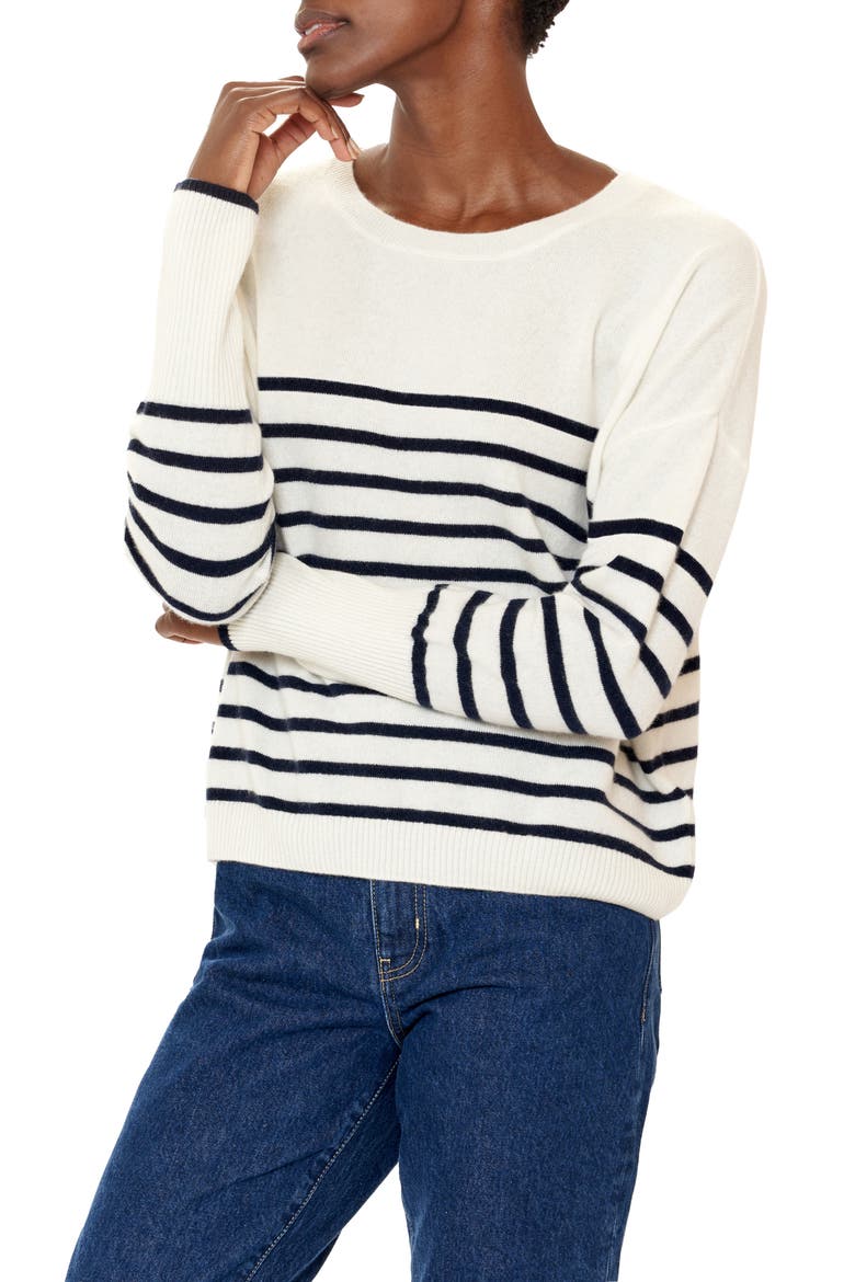 Lean Lines Stripe Oversize Cashmere Sweater, Main, color, CREAM/ NAVY
